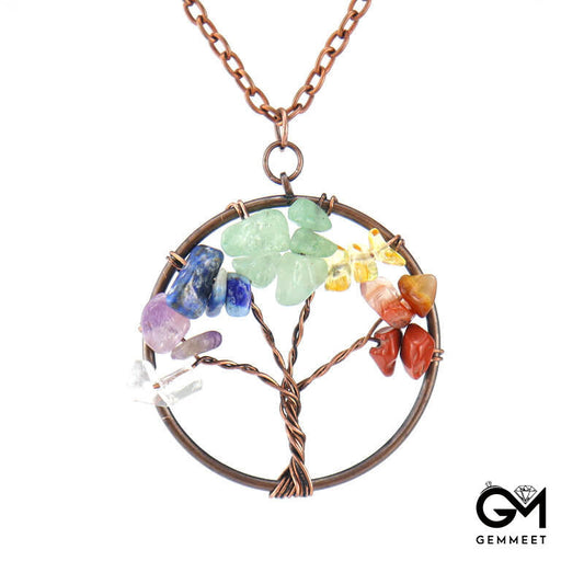 Ancient Red Copper Crystal Tree of Life Necklace