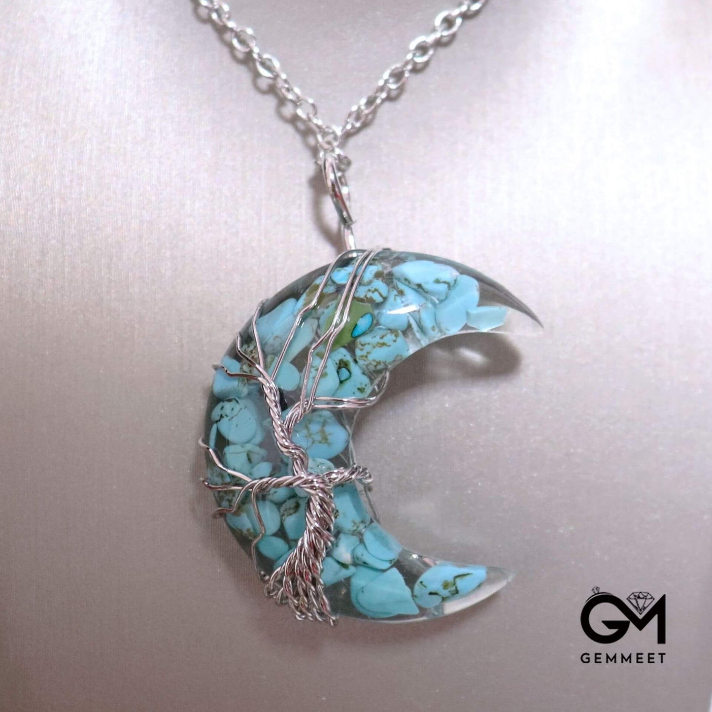 Moon Wrapped Tree of Life Crystal Necklace