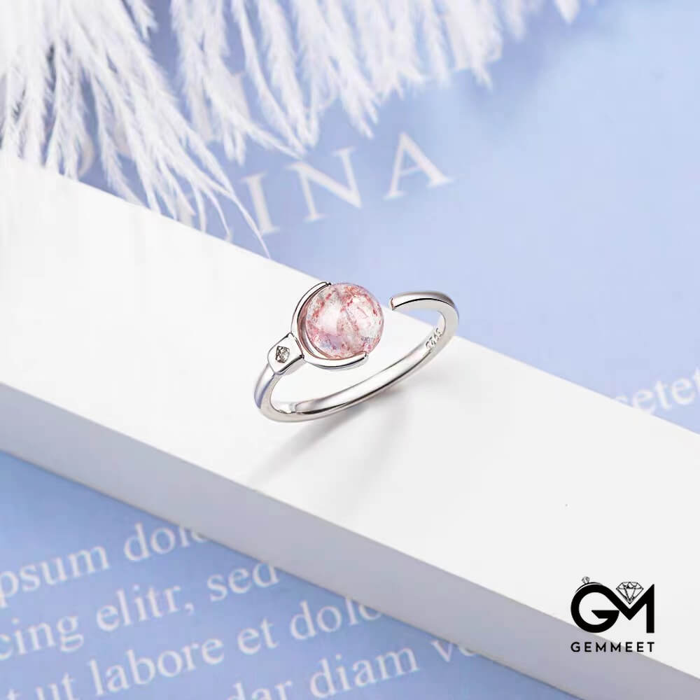 S925 Sterling Silver Strawberry Crystal Ring