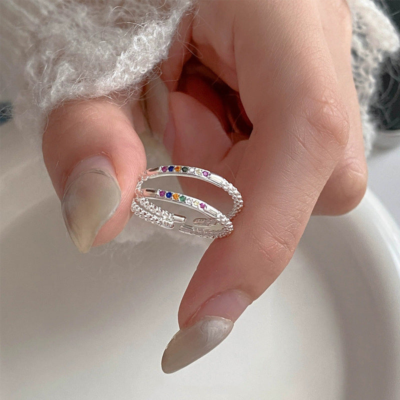 S925 Silver Small Rainbow Color Zircon Ring for Women