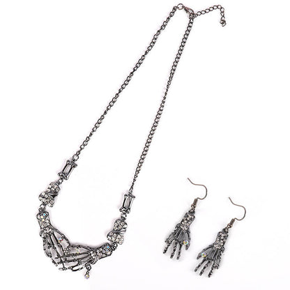 Halloween Skeleton Hand Bones Necklace Earrings Set