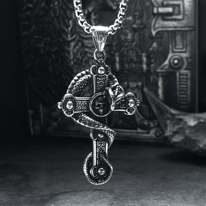 Mens Skull Dragon Cross Necklace