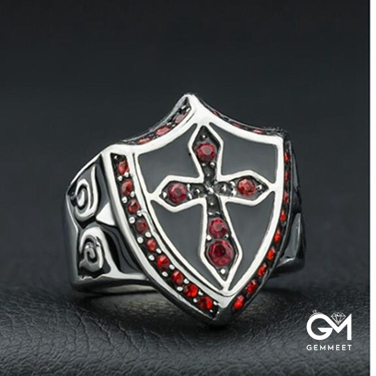 Punk Cross Red Zircon Ring