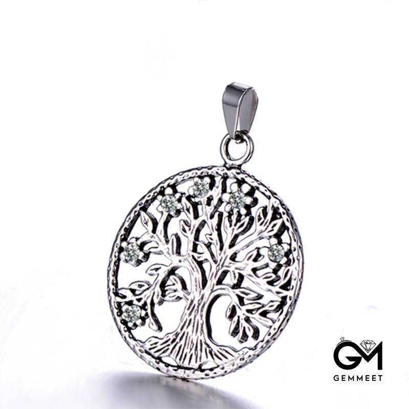 Stainless Steel Multicolored Rhinestone Tree of Life Necklace