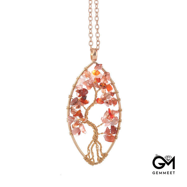 Gravel Crystal Geometric Tree of Life Pendant Necklace