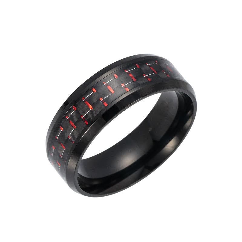 Carbon Fiber Black Titanium Beveled Edges Couple Ring