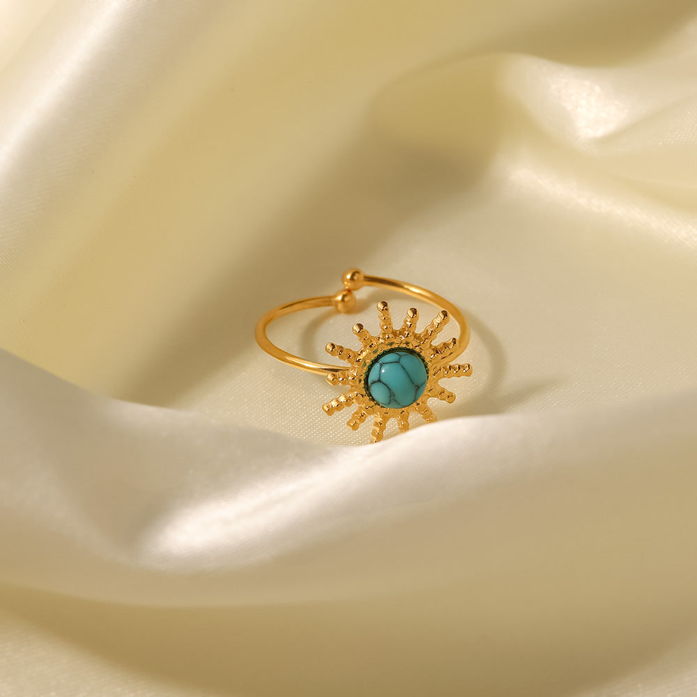 French Vintage Natural Stone Sun Shape Ring