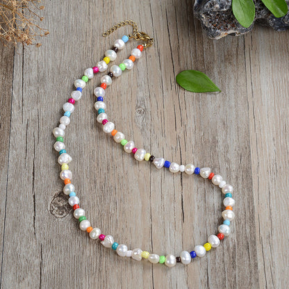 Stained Glass Bead Pearl Necklace