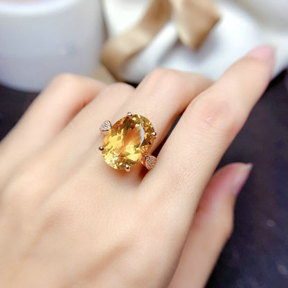 Brilliant Yellow Diamond Imitation Natural Citrine Ring Large Particle Color Treasure Ring for Women