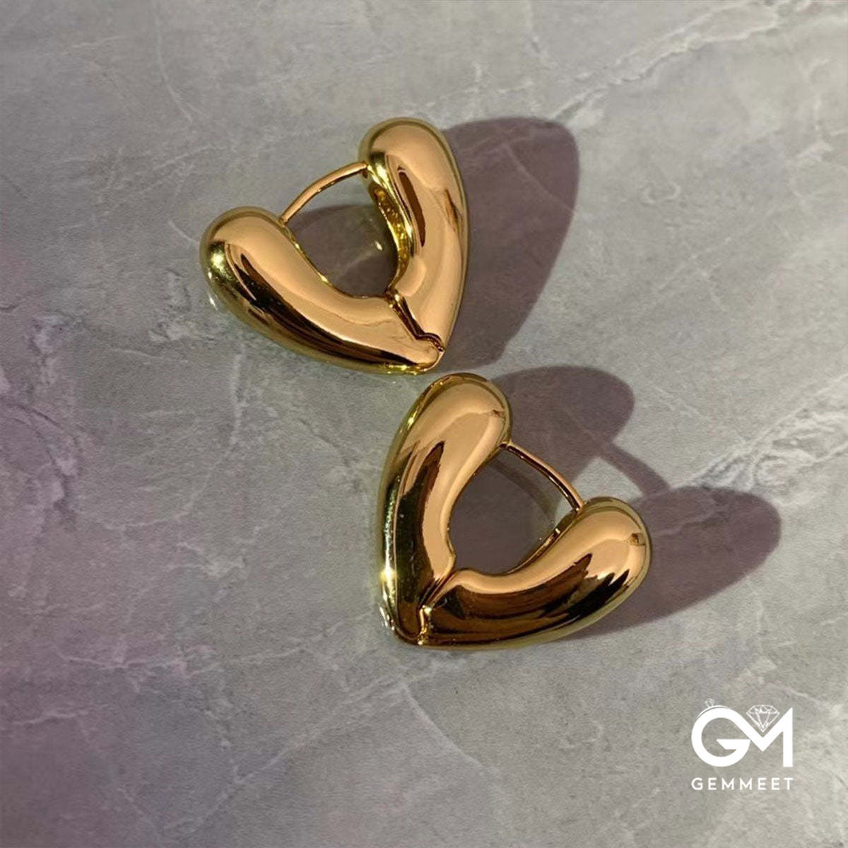 Golden Midi Heart Shape Chunky Hoop Earrings