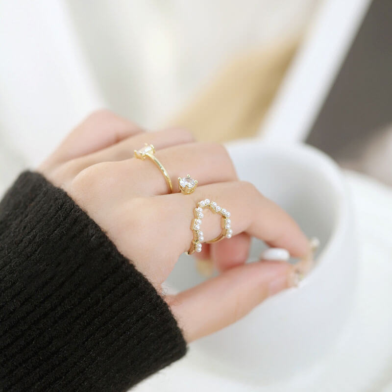 Temperament All-match Pearl Zircon Opening New Ring