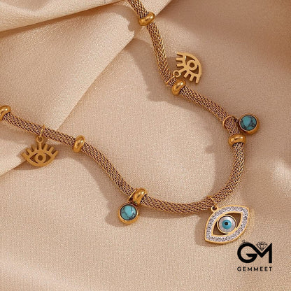 Turquoise White Zircon Evil Eye Thick Chain Necklace