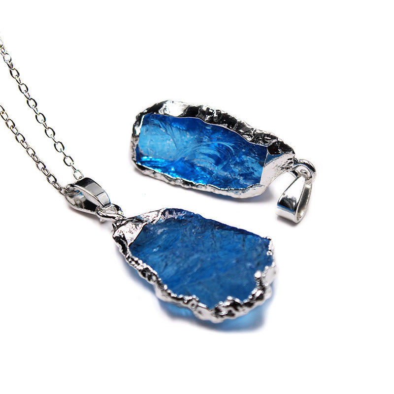 Delicate Natural Blue Crystal Irregular Silver Plating Pendant