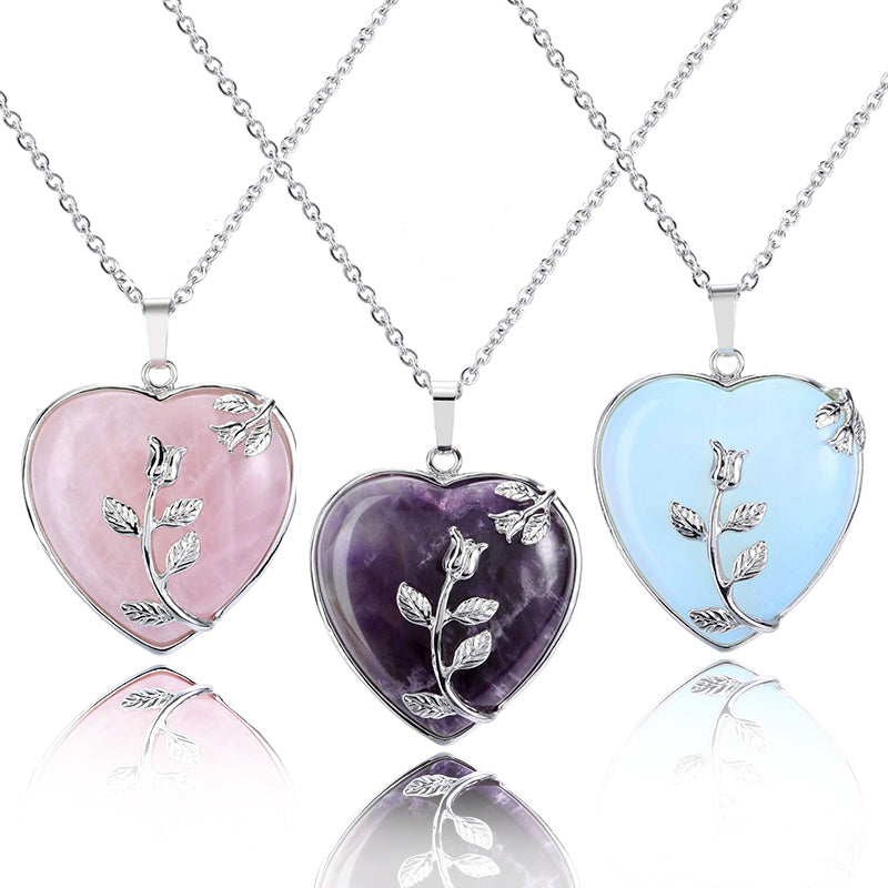 Heart Shaped Rose Gemstone Necklace