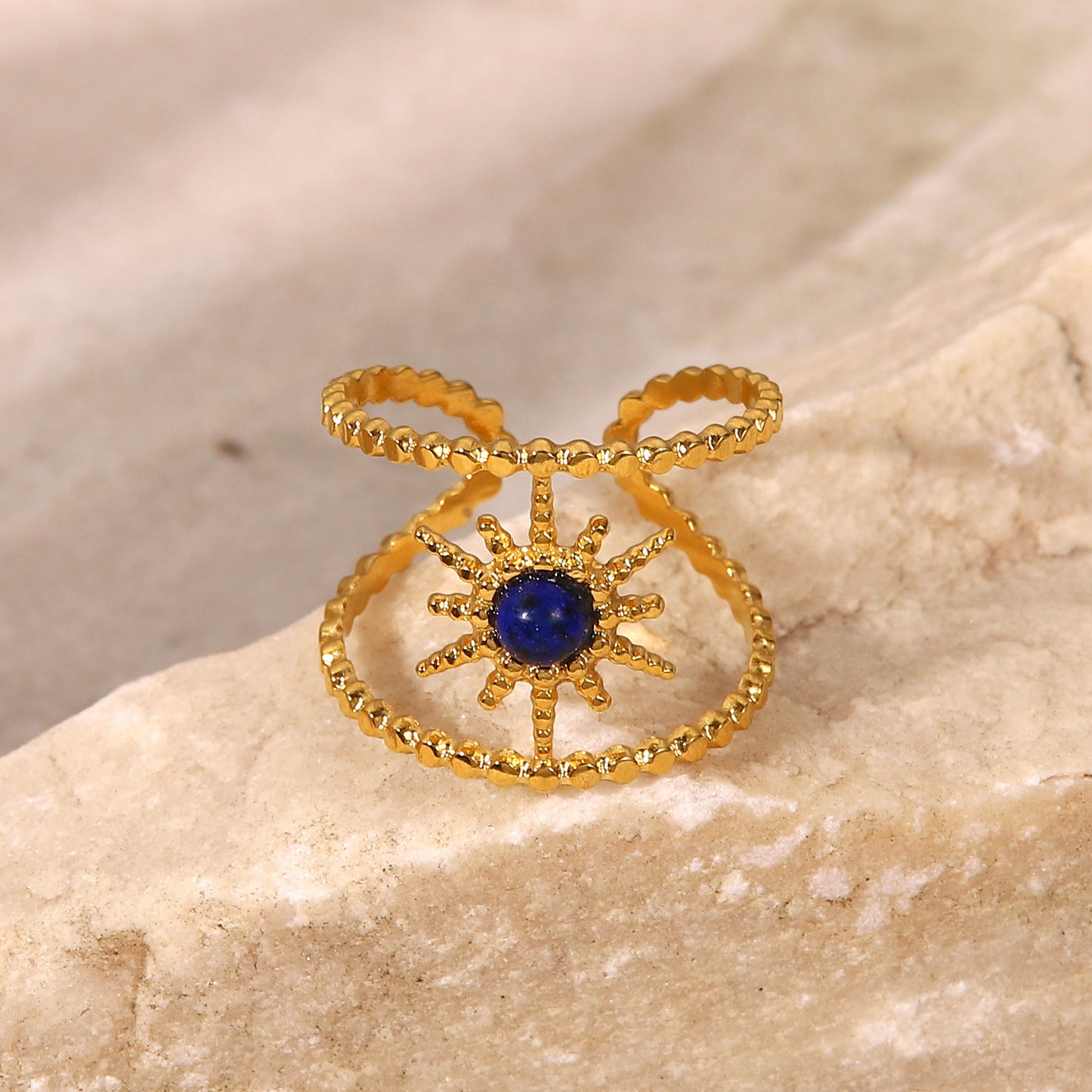 Eight-pointed Star-colored Stone Ring