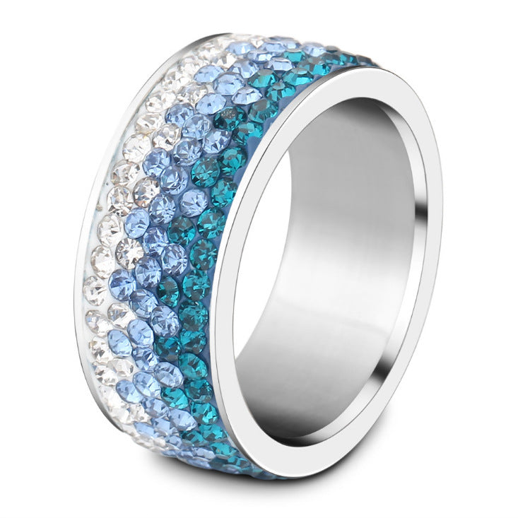 Gradual Change Color Zircon Titanium Steel Ring