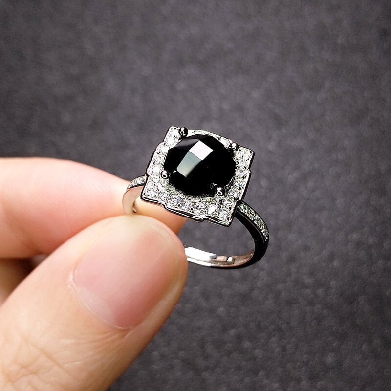 Onyx Gothic Diablo Punk Micro Paved Amethyst Ring