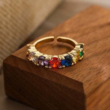 Color Stones Thick Band Ring