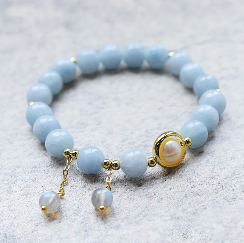 Aquamarine Pearl Healing Moonstone Beads Charm Bracelet