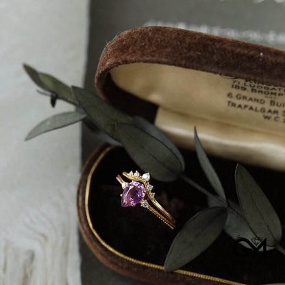 Teardrop Amethyst White Zircon Ring Set