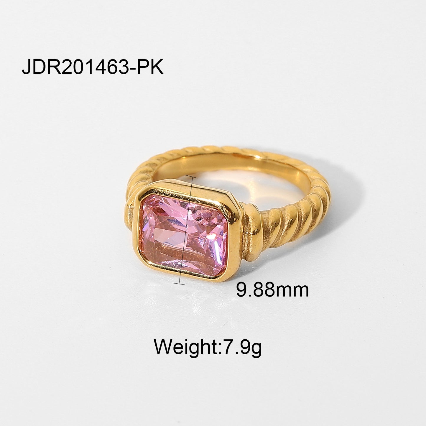 Colored Zircon Stainless Steel Rectangular Ring