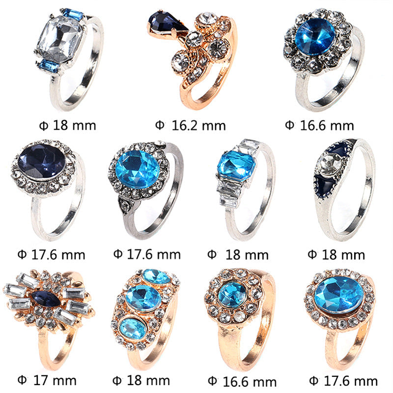 Luxury Sapphire Gold and Silver 11-Piece Ring Set