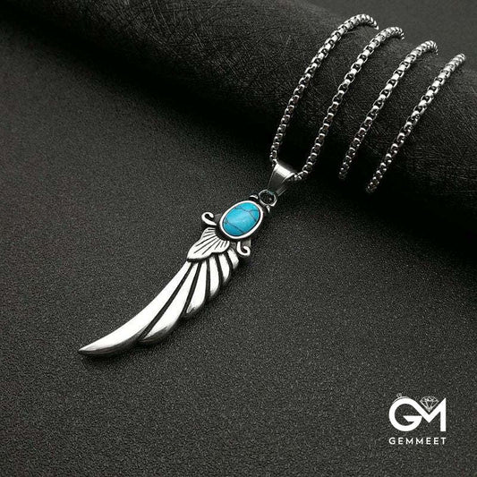 Punk Vintage Jewelry Polished Turquoise Feather Wings Pendant