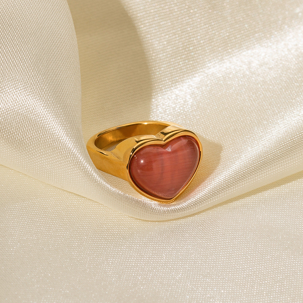 Cute Heart Shape Rose Quartz Signet Ring