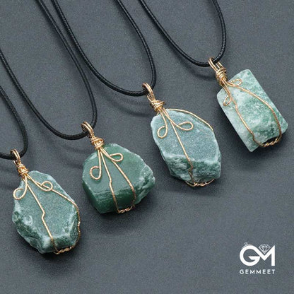 Twisted Silk Green Aventurine  Irregular Stone Necklace