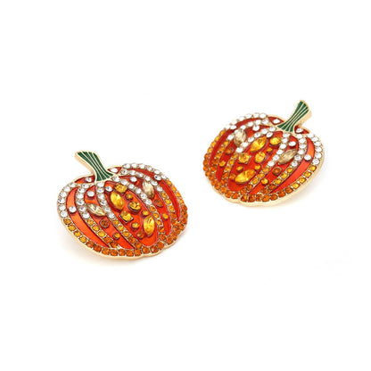 Halloween Colorful Zircon Pumpkin Earrings Personalized Creative Alloy Oil Drop Earrings Retro Fun Earrings