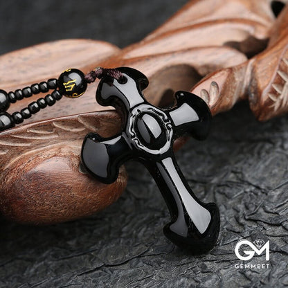 Obsidian Cross Symbol Necklace