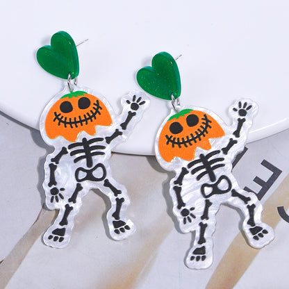 Halloween Cute Funny Pumpkin Skull Acrylic Earrings