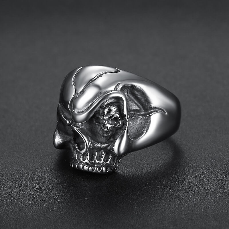 Stainless Steel Men's Ring with Double Skull