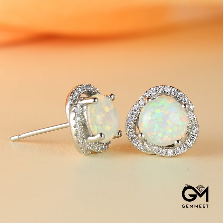 Opal White Zircon Clover Light Luxury Earrings