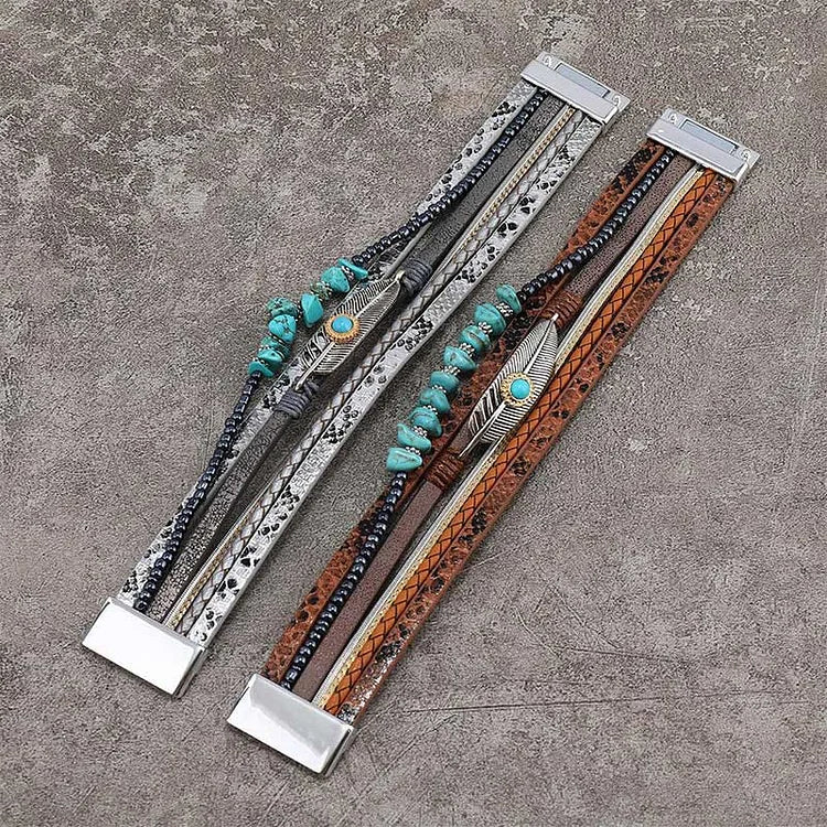 Brown Vintage Turquoise Multi-layer Leather Bracelet