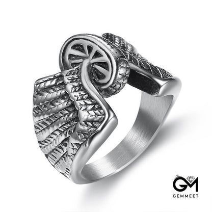 Stainless Steel Wheel Wings Ring