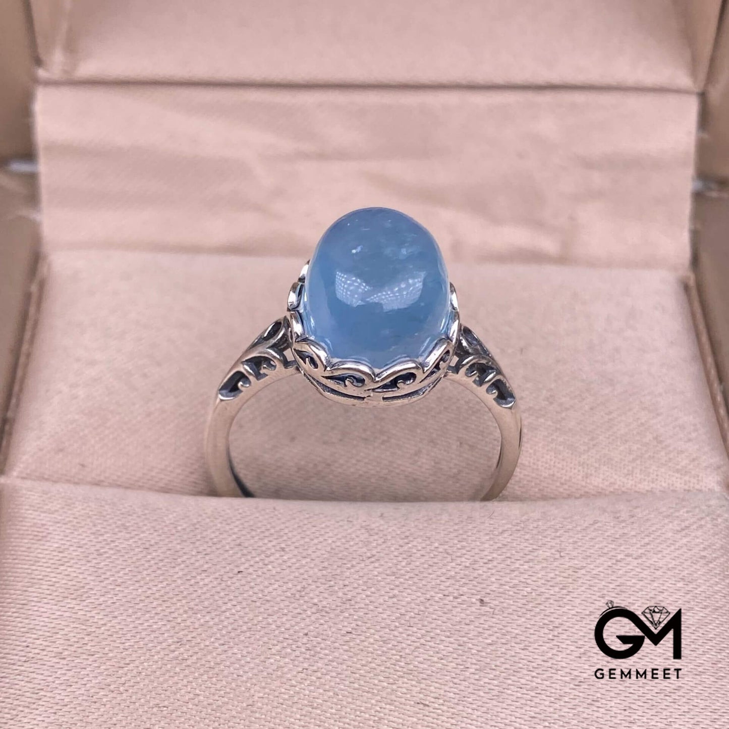 S925 Simple Vintage Aquamarine Lace Ring