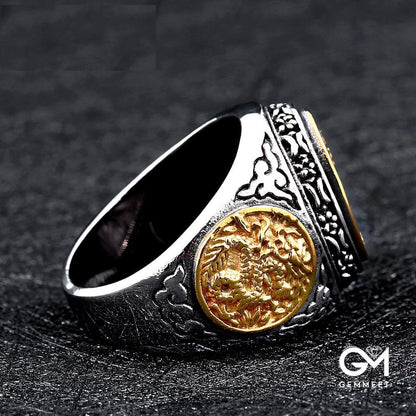 Alloy Engraved Dragon and Phoenix Ring