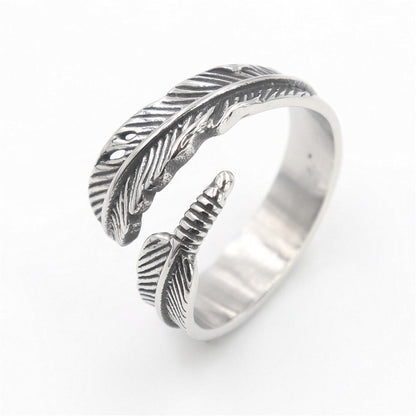 Vintage Feather Simple Stainless Steel Ring