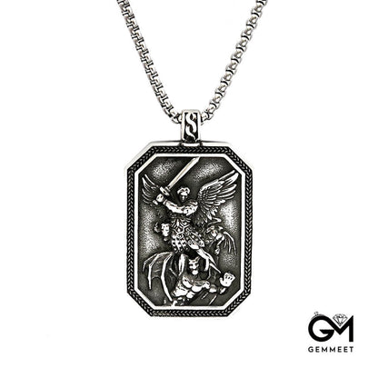 Vintage Stainless Steel Angel Guardian Necklace