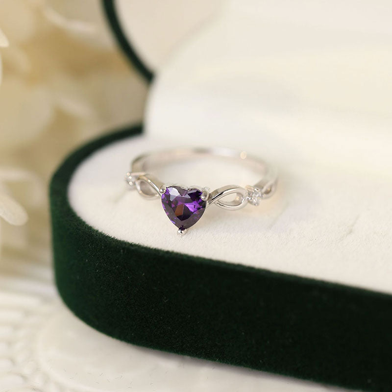 S925 Silver Amethyst Heart Ring