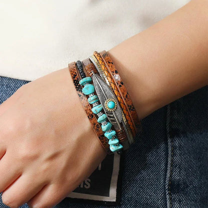 Brown Vintage Turquoise Multi-layer Leather Bracelet