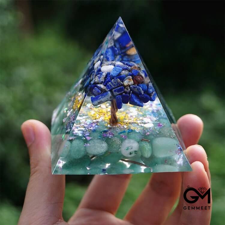 Lapis Lazuli with Green Aventurine Tree Of Life Orgone Pyramid