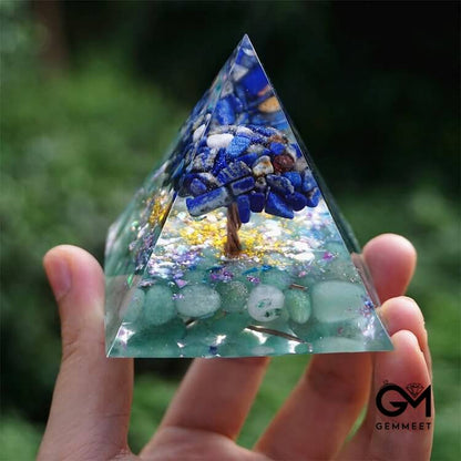 Lapis Lazuli with Green Aventurine Tree Of Life Orgone Pyramid