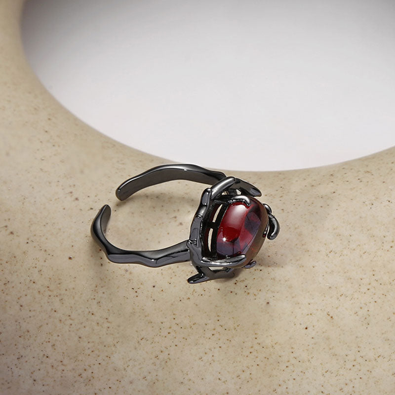 Imitation Pomegranate Red Dark Black Trendy Cool Black Ring