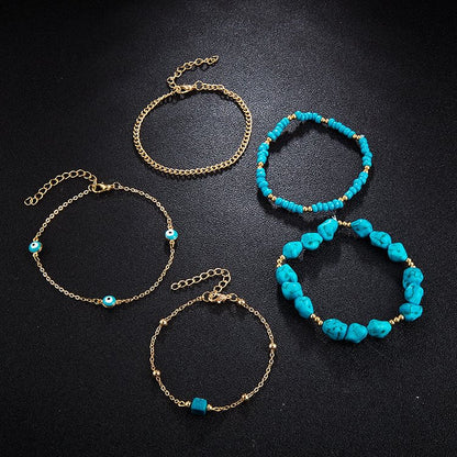 Irregular Turquoise Alloy Five Layer Beach Anklet