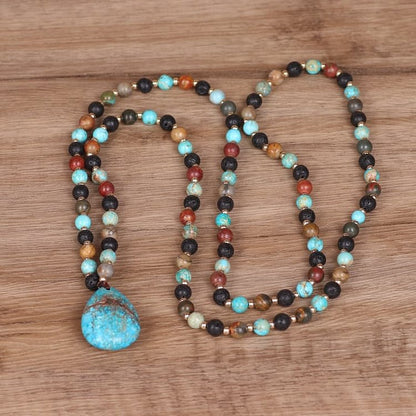 Turquoise Drop Shape Pendant Mala Beaded Necklace