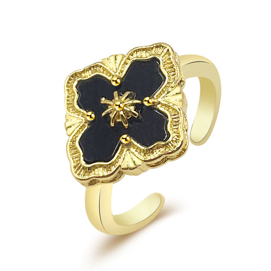 Fashion Four-leaf Clover Ring Simple Design Adjustable Ring