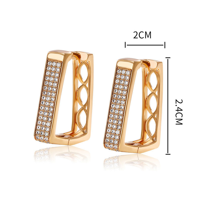 Geometric Frosty Square Earrings with All Over Pave Zircons