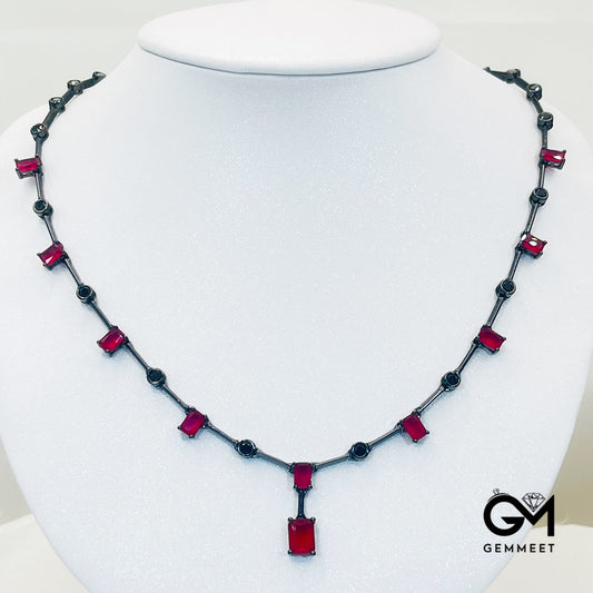 Square Red Stone Pendant Necklace